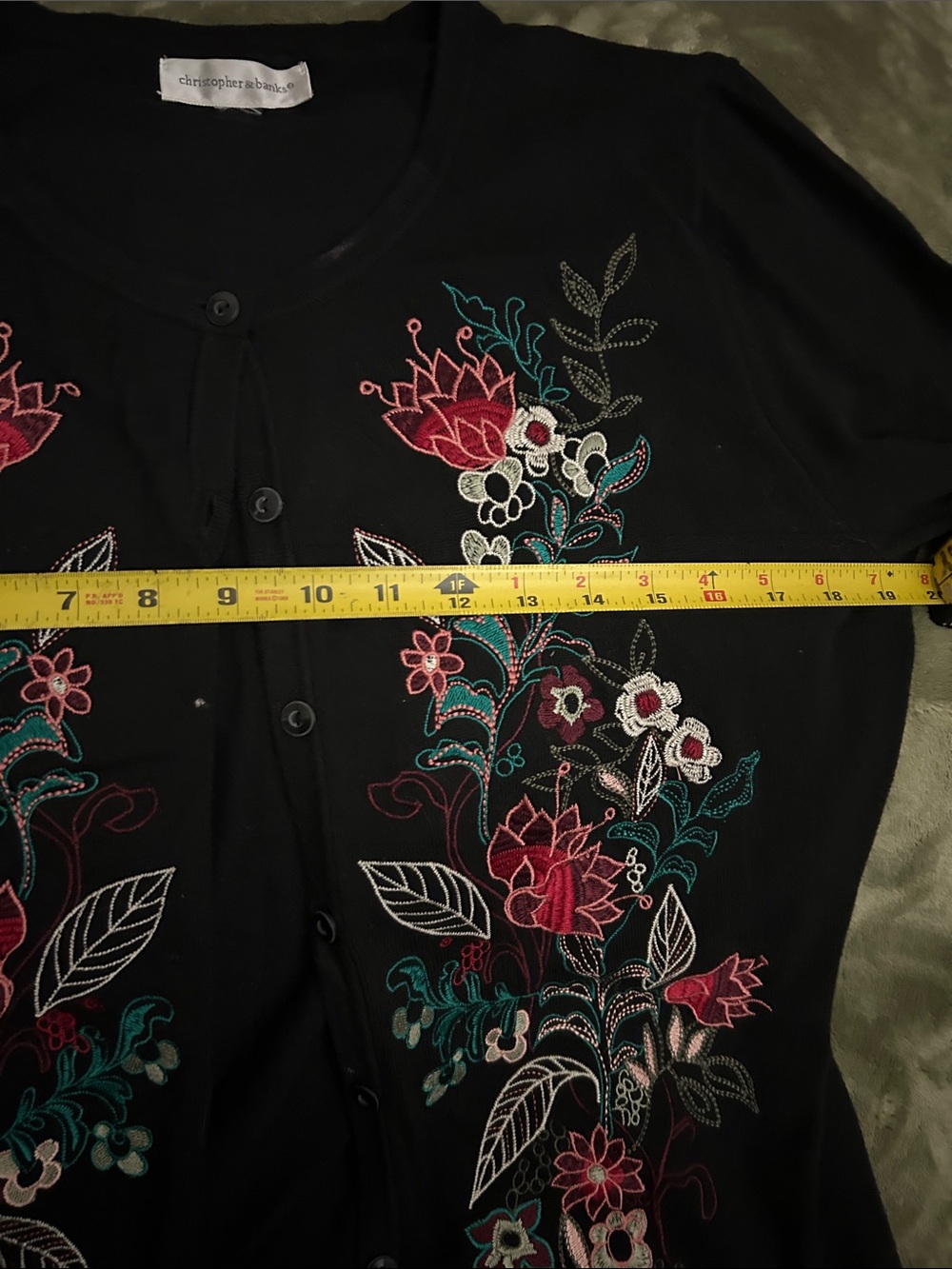 Embroidered Black Cardigan Sweater with Floral Motif no size listed - Picture 4 of 5